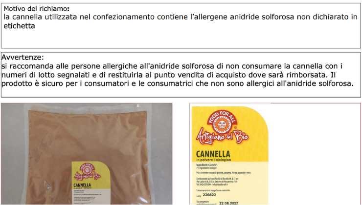 Allerta Ministero cannella