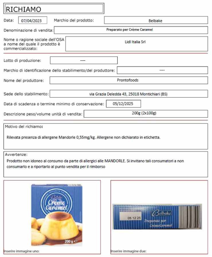 Allerta alimentare Lidl